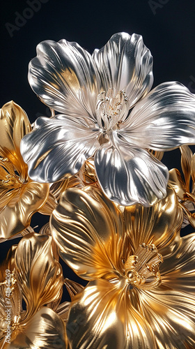Metallic flowers, nature reimagined in the gleam of silver and gold © weerasak