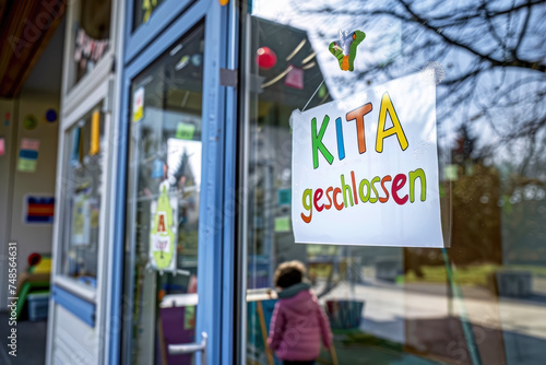 Kita geschlossen, Schild an einer Kindertagesstätte 