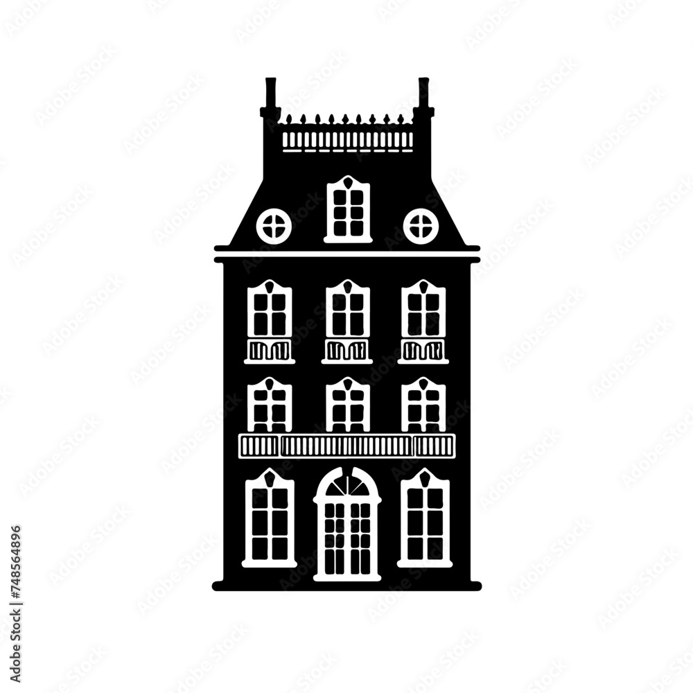 French Colonial House Vector Logo