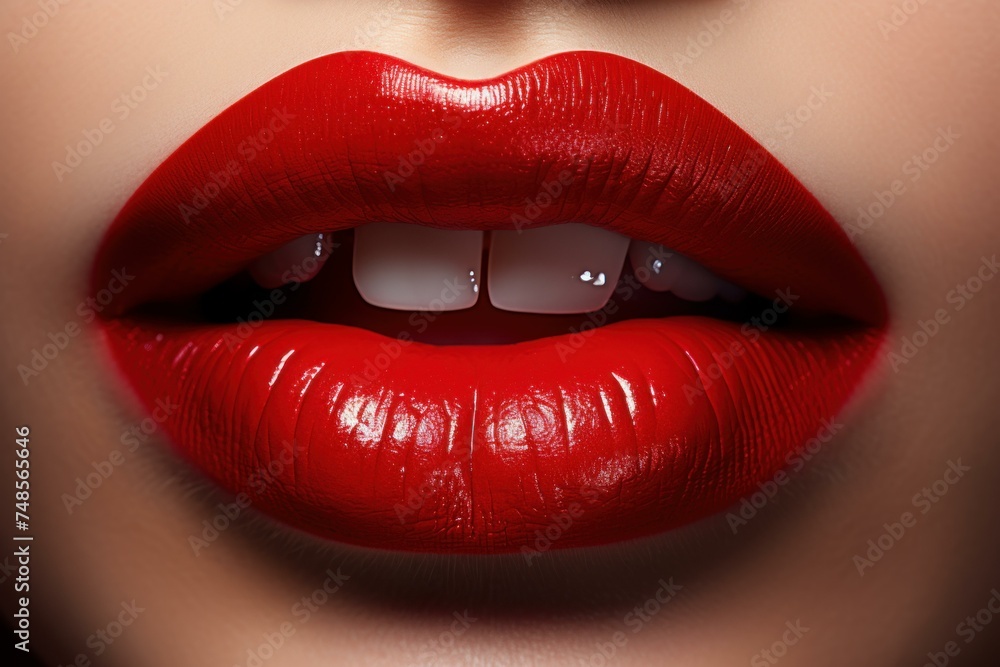 Vibrant Red sexy lips. Female mouth fashion. Generate AI Vibrant Red sexy lips. Female mouth fashion. Generate AI