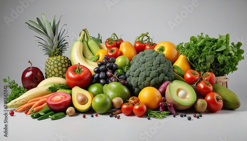 Organic and healthy fruits and vegetables on dark background