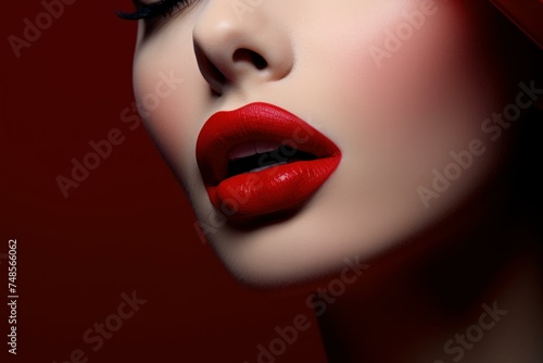 Radiant Red lipstick model. Shadow smile. Generate Ai
