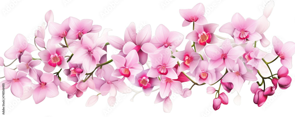 Watercolor background banner of orchid cluster isolated on a white background as transparent PNG