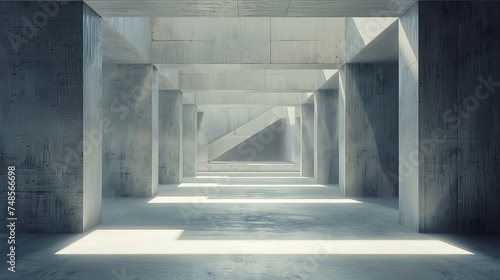 Rendering of abstract futuristic architecture with an empty concrete floor...