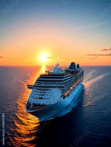 Cruise ship at sunset