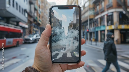 Hand holding a smartphone d...