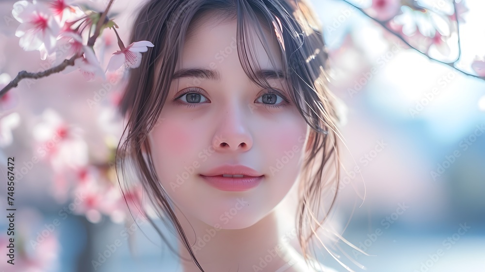 Cherry Blossom Party with a Cute Girl in Vray Style Cherry Blossom Party with a Cute Girl in Vray Style