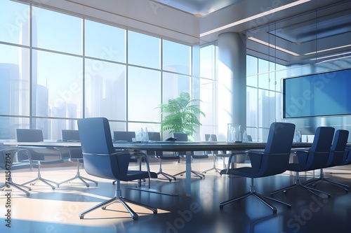 Blurred modern business office interior room use for background in business concept. Meeting room  Generative ai 