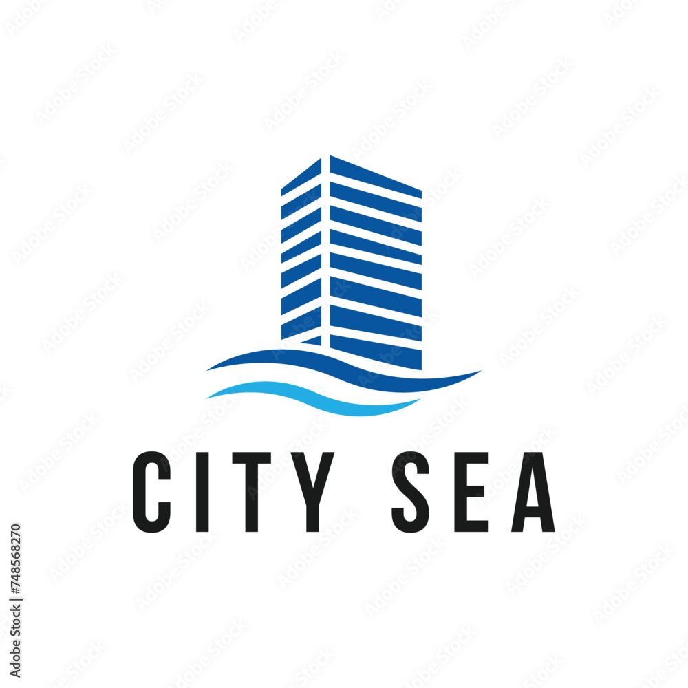 Building tower city sea logo design concept