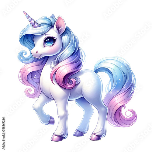 Cartoon character unicorn with a rainbow as rainbows are often seen as symbols of hope and happiness