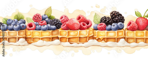 Watercolor background banner of waffle isolated on a white background as transparent PNG