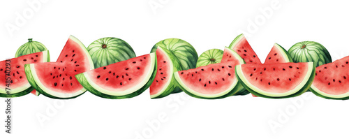 Watercolor background banner of watermelon isolated on a white background as transparent PNG