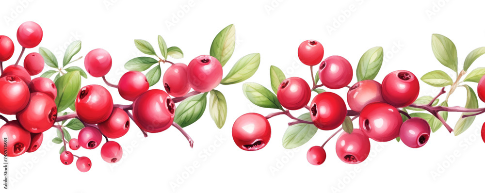 Watercolor background banner of cranberries isolated on a white background as transparent PNG Watercolor background banner of cranberries isolated on a white background as transparent PNG