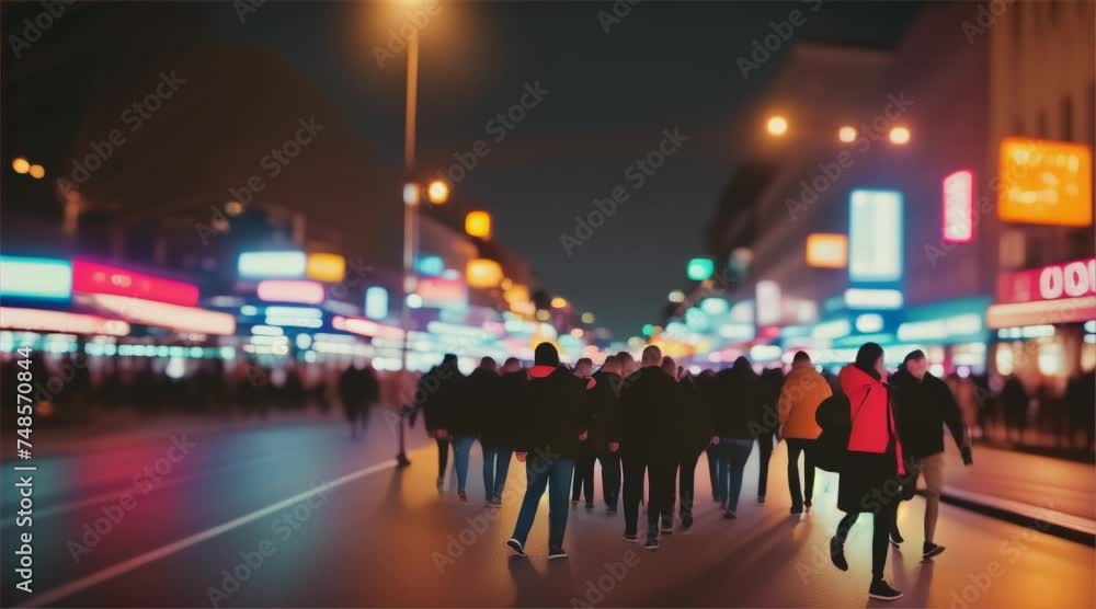 Night lights pulse as people move through the bustling streets of the urban landscape, capturing the dynamic energy of a city at night Night lights pulse as people move through the bustling streets of the urban landscape, capturing the dynamic energy of a city at night