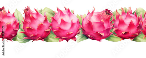 Watercolor background banner of dragon fruits isolated on a white background as transparent PNG