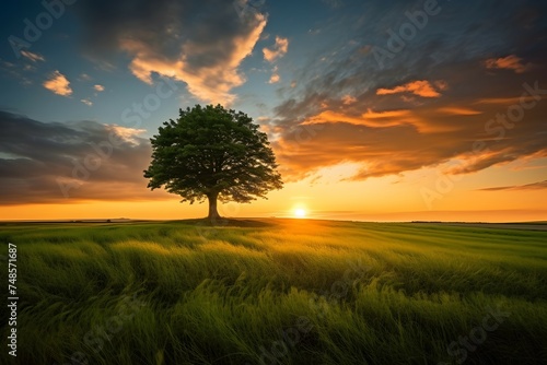 Panorama small tree growing with sunrise green world and earth day concept 