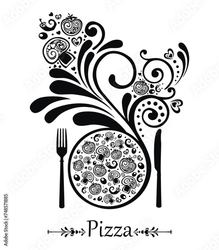 Menu design. Pizza isolated on white background. Vector illustration