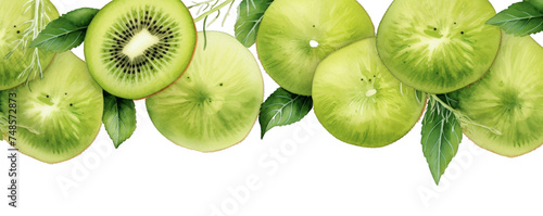 Watercolor background banner of kiwi isolated on a white background as transparent PNG