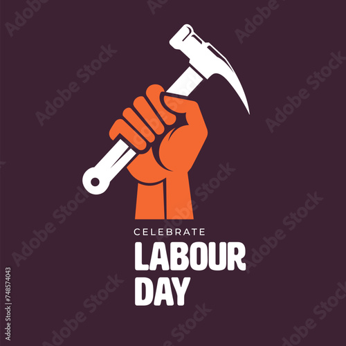 Happy Labour Day Background Illustration, Hand Holding a Hammer Labour Day Concept Illustration 