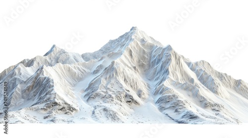 A majestic snow-covered mountain with a white sky background. Perfect for winter-themed designs