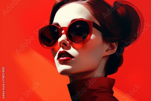 Vibrant Woman red sunglasses. Fashion wear style. Generate Ai