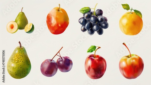 Assorted fruits displayed on a white background, suitable for multiple uses