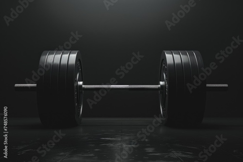 Black and white photo of a barbell. Suitable for fitness and sports concepts