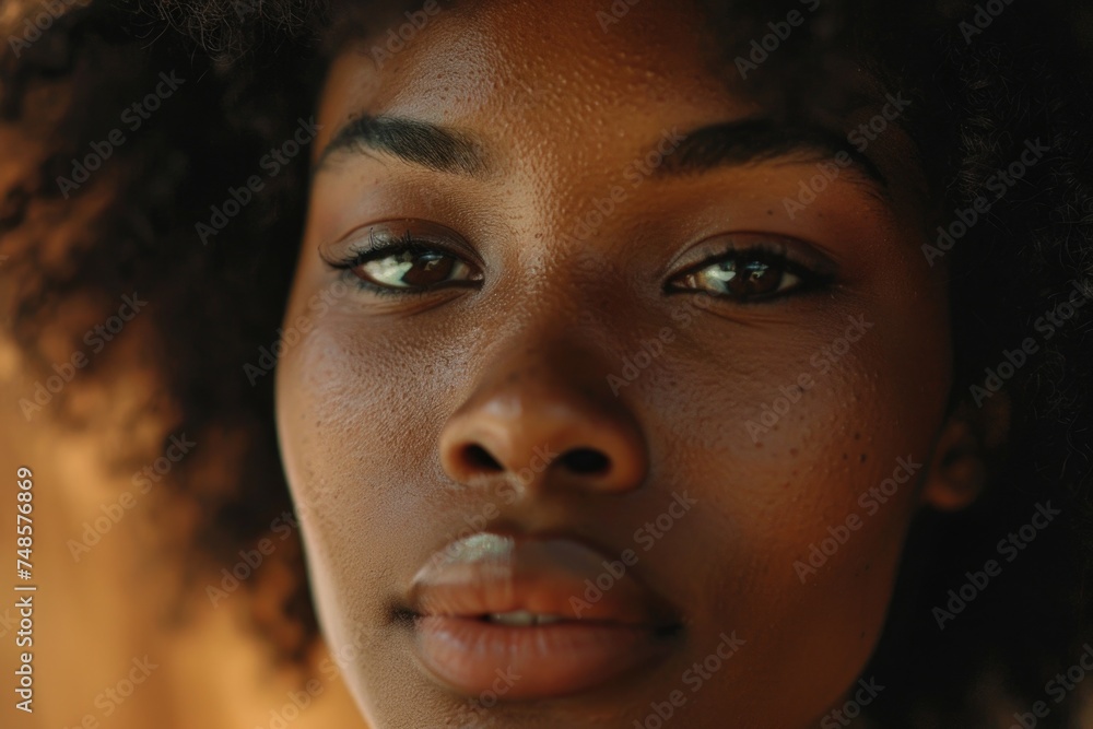 Close up of a woman's face with frizzy hair, suitable for beauty and haircare concepts Close up of a woman's face with frizzy hair, suitable for beauty and haircare concepts