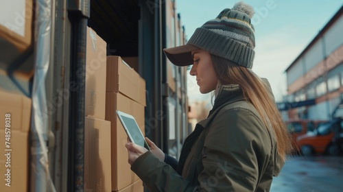 A woman looking at her cell phone. Suitable for technology concepts