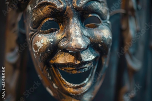 Close-up of a smiling mask, perfect for social media posts