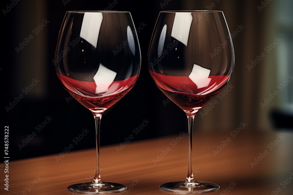 Refined Red wine glasses. Cellar liquid. Generate Ai