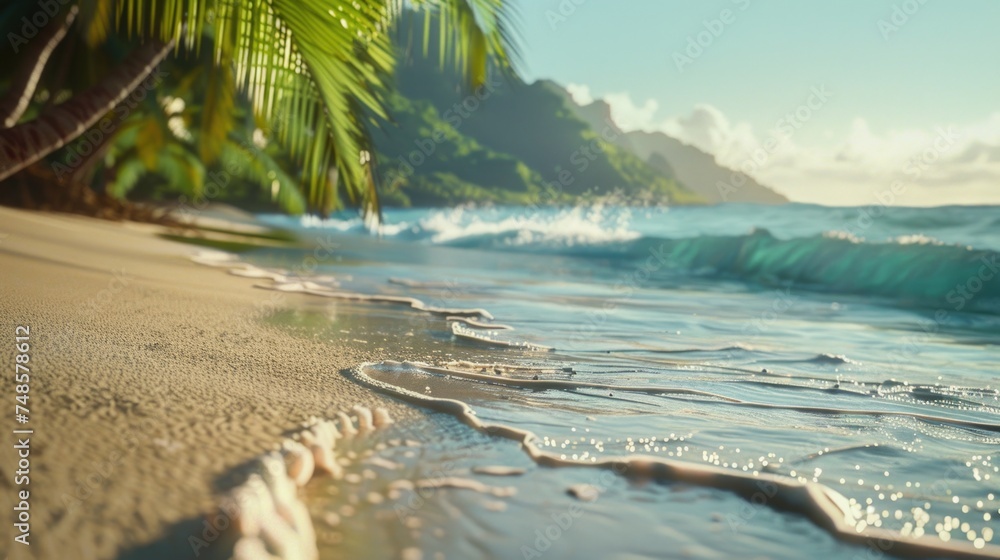 Scenic beach with incoming waves. Suitable for travel websites - obrazy, fototapety, plakaty 