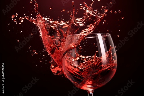Exotic Red wine bottle splashes. Cabernet liquid. Generate Ai