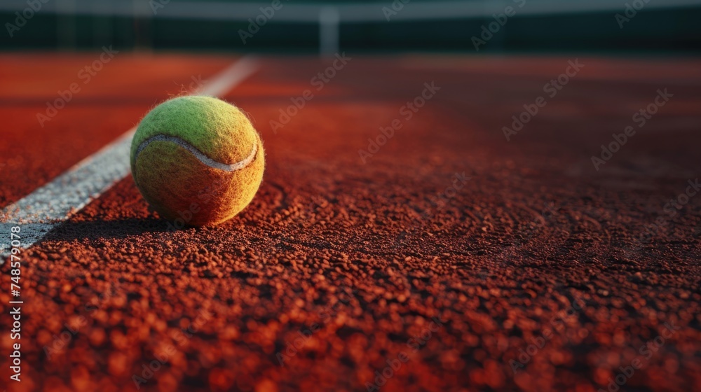 Tennis ball sitting on a tennis court, suitable for sports-related projects
