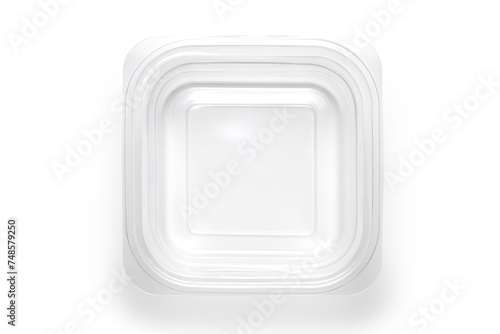transparent plastic food box isolated on white background, top view