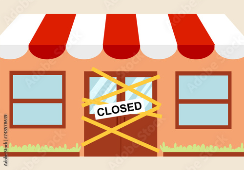 Store shop or cafe is bankrupt and closed. Locked door on a business that has gone bankrupt.