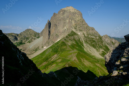 Midi d'Ossau peak, 2884 meters, from Saoubiste peak,  Pyrenees National Park, Pyrenees Atlantiques, France photo