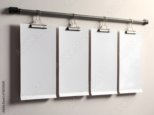 Wallpaper Mural Blank A4 posters hanging list with shadows design. Hanging white paper on binders design. A4 paper page mockup sheet - stock vector Torontodigital.ca
