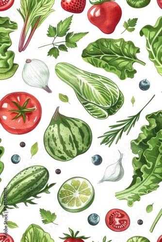 A mix of colorful vegetables and fruits on a clean white background. Great for healthy eating concepts