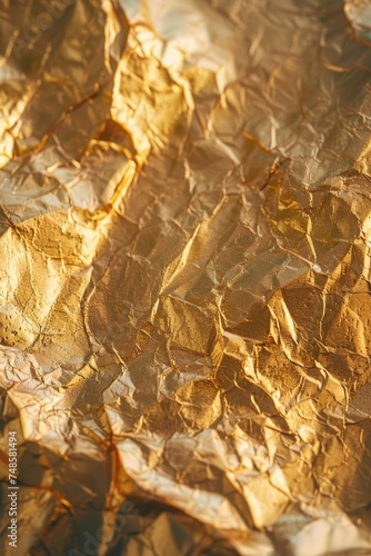 Detailed close up of a piece of gold foil. Perfect for backgrounds or luxury concepts