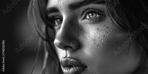 Close up of a woman with freckles, perfect for skincare ads