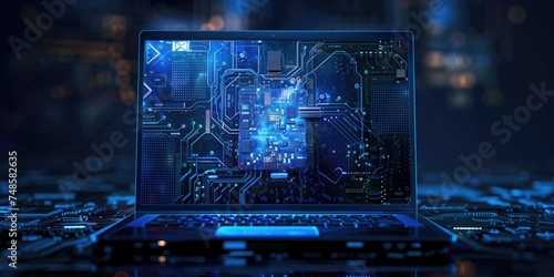  Futuristic Laptop with Holographic Circuit Board Display