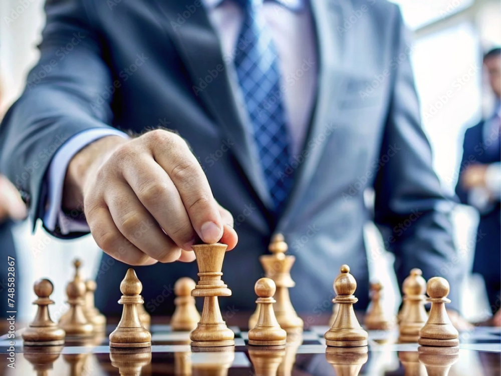 Close-up of male hands , Business man moving chess Close-up of male hands , Business man moving chess