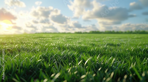 A peaceful field of grass with the sun shining in the background. Suitable for nature and landscape themes