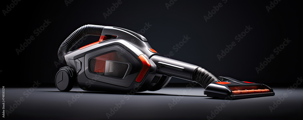Vacuum cleaner on black background. with ergonomic modern handle.