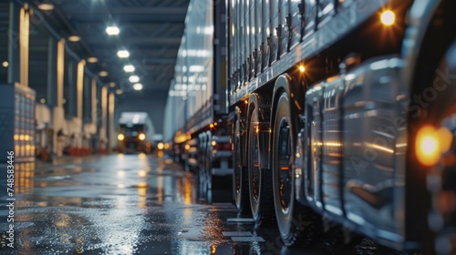 A large truck parked inside a warehouse. Suitable for logistics and transportation concepts