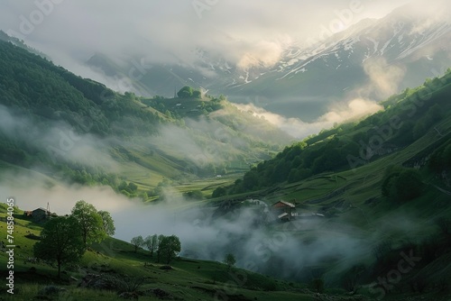 A scenic view of a valley in the mountains  perfect for nature lovers and travel blogs
