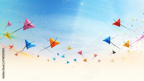 illustration of fly kites for the holiday Makar Sankranti Hindu, Generative ai photo