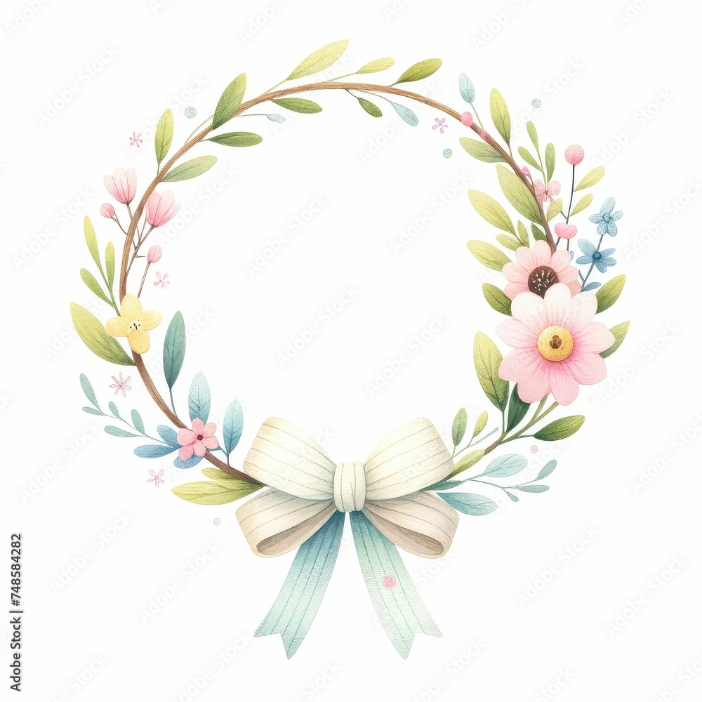 Fototapeta premium Spring wreaths and garlands. watercolor illustration, floral clipart for postcards, wedding invitations, stickers. isolated on white background. 