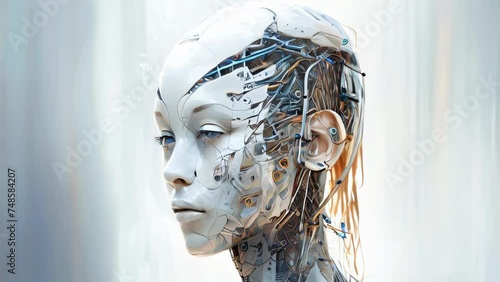 Illustration of a beautiful female android head. Robotic and artificial intelligence concept. photo